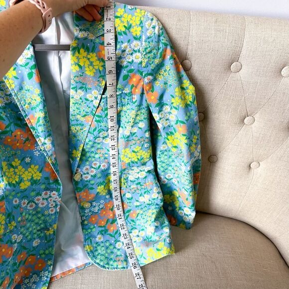 Vintage Flower Power Blue Orange Cotton Blazer Size Small - Picture 11 of 13